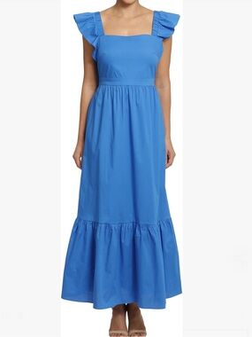 London Times Cobalt Blue Ruffle Sleeve Maxi size 8, 98% Cotton